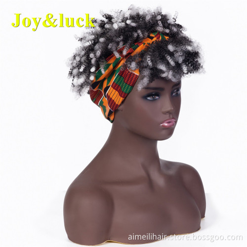 Wholesale prices Scarf Wig for African Women Ladies Hair  Black Hairband Short Afro Kinky Curly Headband Wig Synthetic Hair Wigs